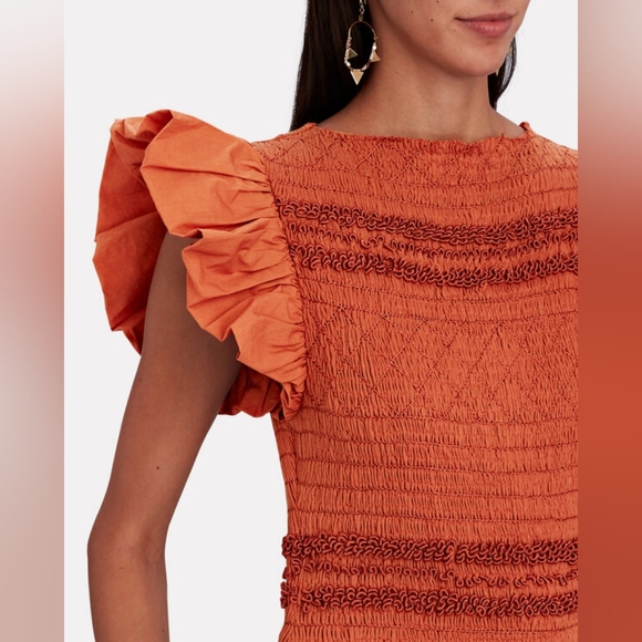 11. NWOT ULLA JOHNSON MADELINE SMOCKED MIDI DRESS - Picture 3 of 11